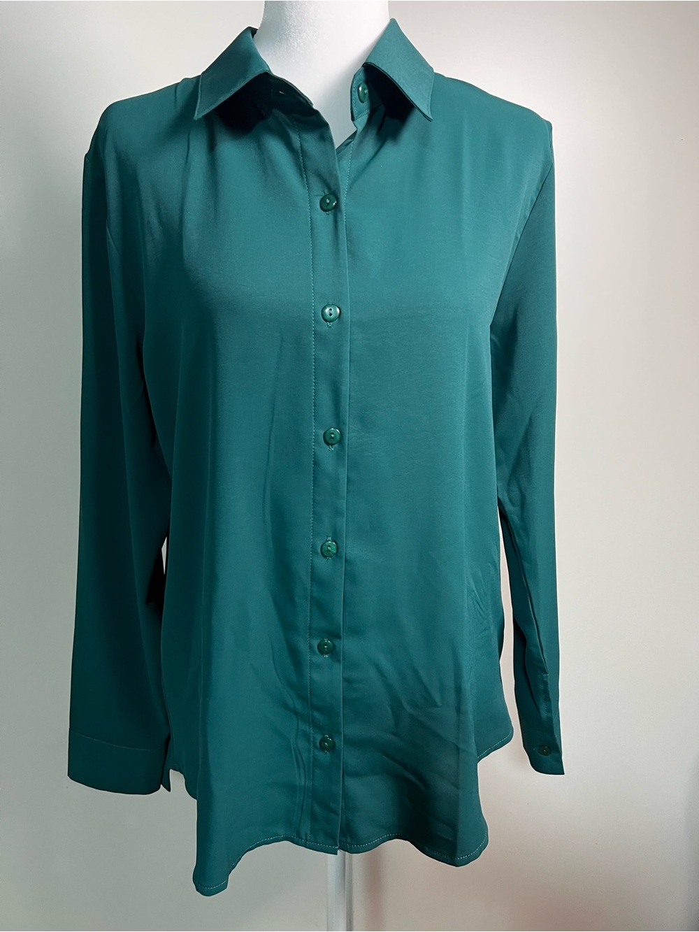 Classic Teal Long-Sleeve Button-Up Shirt